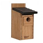 Bluebird Box House is made of solid Cross-ply bamboo and stainless steel screws. This house features extra air vents, clean-out doors, elevated mesh floor, predator guard, fledgling skerfs, and a 1 inch  entry hole.
