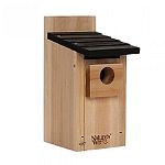 Bluebird Box House is made of insect and rot resistant premium cedar and stainless steel screws. This house features extra air vents, clean-out doors, elevated mesh floor, predator guard, fledgling skerfs, and a 1 = inch entry hole.