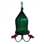 Beautiful, thick hand-blown, 6-sided crackled glass Easy fill and clean Exclusive, innovative gaskets on lid and flowers for tight leak-free fit Base, feeding tubes, and flowers made of rust-free metal Includes hanging hook Attracts hummingbirds