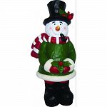 Durable, water resistant wood look design Taditional snowman holding pointsetta leaf and smoking pipe Outdoor or indoor use Actual size: 7 lx5 wx12 h