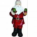 Durable, wood look design Old world santa holding a bell and toy bag Actual size: 20 lx17 wx45 h