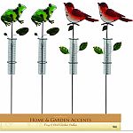 36 inch high decorative garden stake made of iron and glass Functional glass rain gauge Assorted frog and cardinal designs