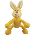 Organic cotton bunny plush dog toy with squeaker Provides a healthy alternative for your loving companions and promotes safe and fun play! Certified non - toxic Natural cotton fabric - low eco impact dye process Environmentally friendly Filled with recycl