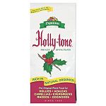 'HOLLY-TONE PLANT FOOD 4-3-4. Formulated for acid loving plants such as: hollies, azaleas, dogwood, evergreens, rhododendrons, and laurels. Contains all 15 essential nutrients. Rich in natural organics.