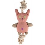 Organic cotton bunny rope dog toy with squeaker Provides a healthy alternative for your loving companions and promotes safe and fun play! Certified non - toxic Natural cotton fabric - low eco impact dye process Environmentally friendly Filled with recycle