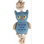 Adorable owl shaped rope toy with squeaker Provides a healthy alternative for your loving companions and promotes safe and fun play! Certified non - toxic Natural cotton fabric - low eco impact dye process Environmentally friendly Filled with recycled fib