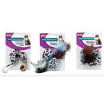 These fuzzy and soft animal print catnip cat toys are availble in a package of two balls, fish or mice. Each pair has a fun animal print and filled with catnip to encourage interactive playtime with your kitty. Great for tossing and chasing.