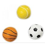 Extra durable solid tpr rubber ball. 3 ball assortment: tennis, soccer and basketball.
