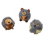 Cute, round plush toy. Assorted forest animals: hedgehog, owl and bear.
