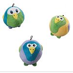 Cute, round plush toy. Assorted birds.