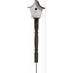 Unique decorative birdhouse mounted on a stick Made in the usa by skilled craftsman