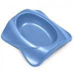 Contemporary designed heavyweight cat dish that measures6 3/8 x 6 3/8 x 1 3/4 inches.  This cat bowl is dishwasher safe and unbreakable. Assorted colors with high gloss finish.