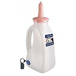 Convenient bottle with a handle molded into the design. 2 quart capacity. Features the peach teat brand nipple sealed in the cap and a unique two-vent breather system to allow airflow.