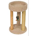 Quality built cat perch for playtime. Includes Cattachable toy and the perch is indented so your cat can curl up comfortable. Three pillars keep the perch stable and your cat will enjoy running in and out slapping at the toy.