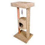 Satisfies the feline friends natural instinct to scratch, climb, perch and hide Supersized platform Cozy carpeted cave Complete with replacement cattachment toy