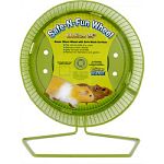 Safe, solid surface running wheel perfect for hamsters, and gerbils Fits into or onto any cage Center hub design provides quiet operation Safe for toes and tails Stands alone or hangs from cage wire