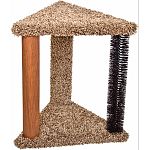 Solid wood and carpeted scratch surfaces Unique grooming brush traps fur Fun for a family of felines