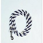 Classic cotton horse lead in 4 different color combinations. Nickel plated snap. Wire clamps on both ends.  6.5 feet.