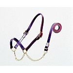 High quality cow halter featuring round cheeks & nose with double stitched crown. Included is a 1x60 inch lead. Comes in 2 colors and 3 sizes. The lead had a 20 inch chain and a #210 Conway Buckle For Easy Changing. Bridle Leather.