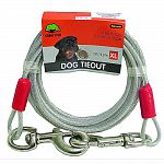 Made of strong, vinyl coated, galvanized aircraft cable. Especially for very large, aggressive dogs. The ideal tieout for all size dogs. For use with trolley, hook or stake. Multiple lengths.