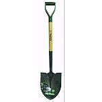 Durable shovel has a 9 socket with steel collar to withstand a lifetime of digging and moving dirt, gravel etc Step plate on each side of handle for added foot pressure when digging tough soil Hard oak handle with laquered finish Shovel head is clear-coa