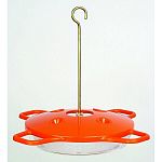 The Aspects Classic Saucer Oriole Feeder features 4 ports and holds 16 ounces of nectar. It is both bee and ant resistant and has a built-in ant cup in the bowl. The cover is bright orange to attract orioles. 