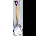 Grain and farm scoop for the most demanding situations where extend wear is needed at the tip of the shovel Heavy duty aluminum scoop shovel Aluminum head with stain steel wear strip, wood handle with tuff plastic d grip Made in the usa