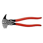 These fence pliers feature 2 staple grips in nose. Corrugated hammer head, heavy prong, easily reach, pull rusty staples. Special opening in head allows both wire and staple to be gripped.