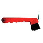 The Hoof Pick with Brush is 7 inches in size and combines two grooming tools in one. One side is a traditional metal hoof pick that is designed to remove mud, impacted dirt and stones. The other side is a convenient plastic brush that is great for removin