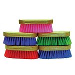9 X 2.5 Synthetic hard bristle bedford brushfor horses on a wood back. Large bedford brush measures approximately 9 x 2.5 inches Pony size measures 6.5 x 2.25 inches. Imported / great value. Assorted colors