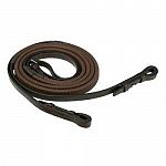 Beautifully crafted from supple, pre-conditioned leather. These reins are made of a 1/2 inch or 5/8 inch leather and have rubber grips. The rubber is a brown color and these reins are great for training, they have a buckle at the top and hooks t