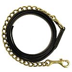 This beautiful and well made Gatsby Leather Lead with Chain for horses is perfect for leading for your horse around. Consists of a durable black leather lead attached to a sturdy brass chain. Looks great with a black leather halter.
