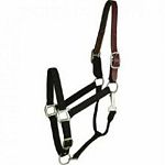 This nylon breakaway halter with leather crown is great for using as a turnout halter when trailering or even when they are in their stalls. The leather crown will break helping to prevent injury to your large horse.