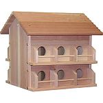 12 Room deluxe redwood purple martin house. Includes adapter to mount on pole. Comes 95% assembled. Size: 18