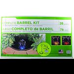 A simple way to get started on new ponds or to add features to existing ponds Kit includes 20 gallon barrel container, low voltage 60 gph pump with 3 color cycling led lights, filter, and housing Also incldues 2 fountain nozzles, nozzle extension tubes an