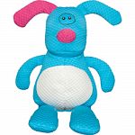 Includes 1 grunter in the stomach and 1 squeaker in each foot Double stitched tug resistant seams Tight woven embossed pillows create tear-resistant strength and softness