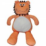 Includes 1 grunter in the stomach and 1 squeaker in each foot Double stitched tug resistant seams Tight woven embossed pillows create tear-resistant strength and softness