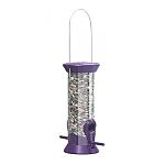 Made of a patented UV stabilized polycarbonate, the New Generation Sunflower Tube Feeder by Droll Yankees won t chip or fade. Patented seed baffle with powder coated zinc die cast top and base. Ports are made of stainless steel.