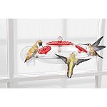 THE WINDOW HUMMER hangs on a suction cup bar for easy removal. Two feeding ports are positioned on either side so that hummers are forced to feed within your view. 5 7/8 inch diameter, 2 ports, 3/4 cup capacity.