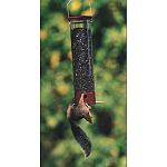 Weight sensitive collapsing perch rods are calibrated for small birds to eat, red squirrels, grackles and starlings meet defeat. Straight perch is a tried and true design  Powder coated in burgundy looks beautiful in a natural setting. 21 in.
