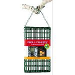 Heavy guage wire - holds up for years of use. Holds 2 suet cakes. 1 x .5 inch openings reduce loss of small pieces. Can also be hung horizontally. Fastens with a versatile, heavy duty chain to hold feeder securely.