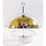 Attracts chickadees, nuthatches, cardinals, grosbeaks, finches, and other outdoor pets. Multi-purpose covered dish feeder. Great for feeding premium seed mixes, suet, or fruit. Adjustable dome keeps out big birds and weather.