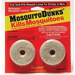 Mosquitoes lay eggs in standing water around your home. Doughnut-shaped dunks float on water and slowly release bacillus thuringiensis, a natural pesticide lethal to mosquito larvae.  Natural way to rid your pond or birdbath of mosquitos.