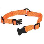 Bright orange dog collar promotes safety during the early evening or morning walks. 1 inch wide and adjusts 18 - 26 inches. Reflects for extra safety.