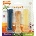 Contains 1 dental chew, 1 bacon flavored healthy edibles, and 1 chicken flavored flexi chew nylabone for moderate chewers Discourages destructive chewing - satisfies natural urge to chew Helps clean teeth Fights boredom Provides enjoyment Made in the usa