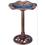Add elegance to your birding haven with the gardman pedestal bird bath. Interior and exterior of the bowl have a lily leaf pattern, which adds visual interest to the entire piece and helps texture. Weather resistant resin material. Lily shaped antique cop