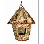 Woven natural grass-rope finish. Provides cozy roosting and resting place for all small birds. Natural hanger.
