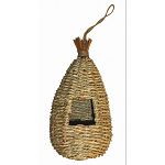 Woven natural grass-rope finish. Provides cozy roosting and resting place for all small birds. Natural hanger.