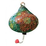 Attractive glass teardrop shape feeder. Single port feeding tube. Includes s hook for hanging.