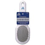 Reverse side bristle brush for pets that feature a finger notched premium handle and safety ball tip side for initial brushing. Nylon side for finishing. Dimensions (L x W x H) 8.2 x 3.5 x 2.2